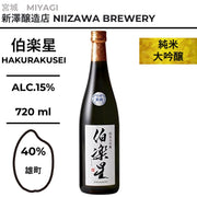 酒米:雄町
精米步合:40%
容量:720ml
酒精度:15%
純米大吟釀
Sake Rice: Omachi
Rice Polishing Ratio: 40%
Size: 720ml
Alcohol: 15%
Junmai Daiginjo
